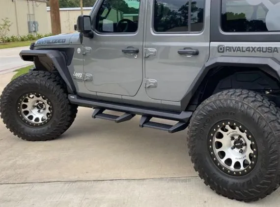 RIVAL 4x4 Side Rock Rails with Drop Steps Jeep JLU 4-Door