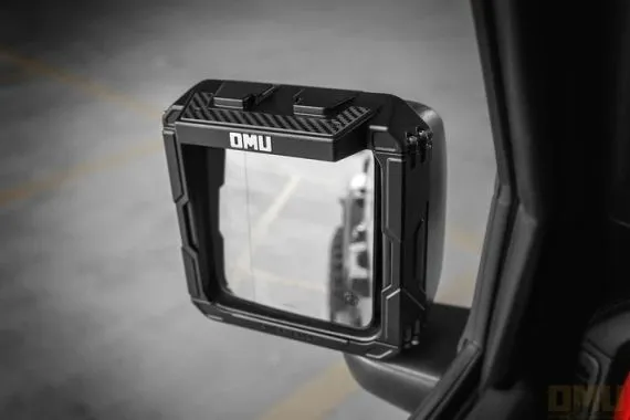 OMU JL/JT: Genesis Series Aluminum Rearview Mirror Rain Shield Frame Pair SKU GRS-JW2-20370