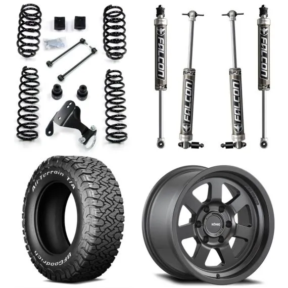 TERAFLEX 2.5" Lift with FALCON Shocks, KONIG Wheels and BFG KO3 Tires Bundle for JK 4dr
