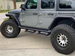RIVAL 4x4 Side Rock Rails with Drop Steps Jeep JLU 4-Door SKU 2D.2757.1